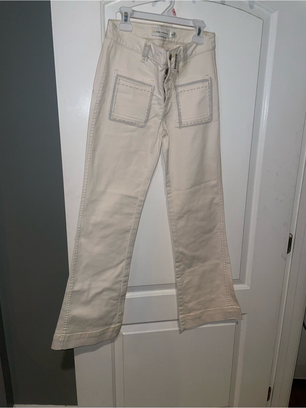 Kerri Rosenthal Brooklyn Cream Wide Leg Jeans Patch Pocket Coconut 🍦Size 25 NWT - Picture 4 of 9